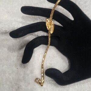 Vintage ballet Gold Tone Herringbone Chain Bypass Bracelet Textured